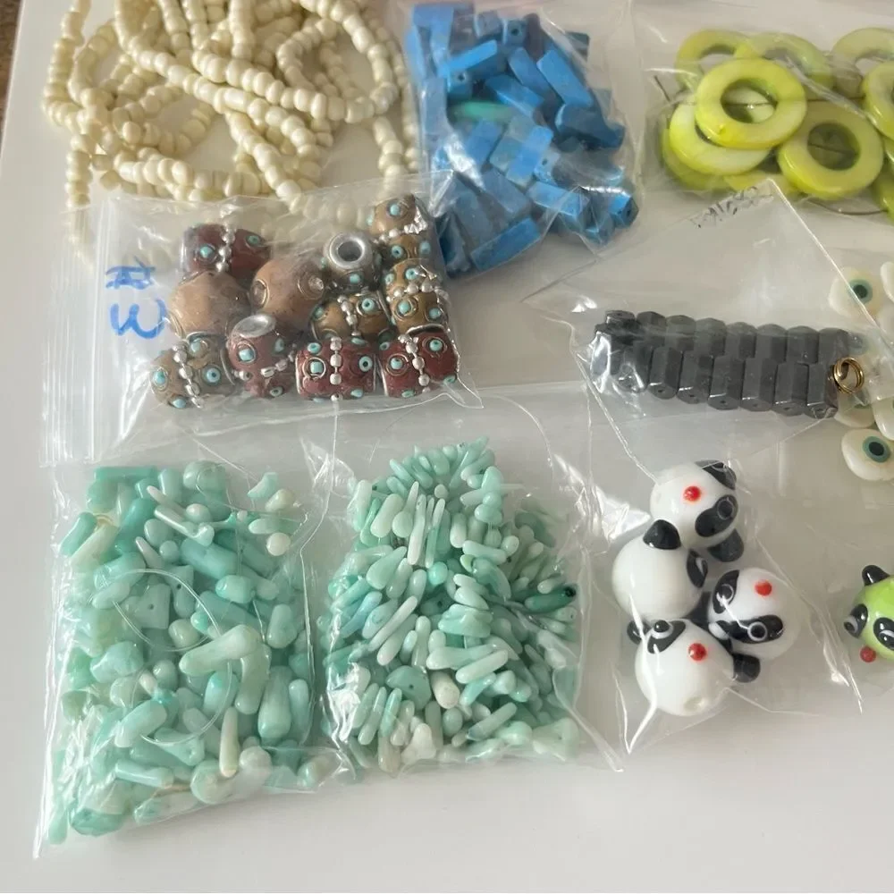 Assorted Beads Lot Gemstone Ceramic Novelty Glass